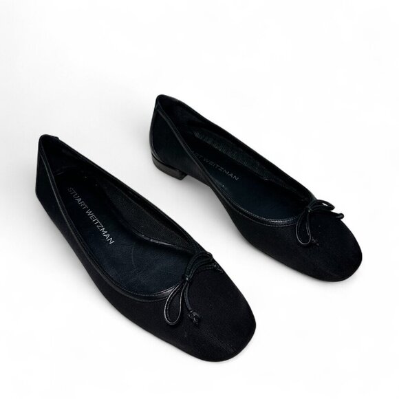 STUART WEITZMAN Arabella Bow-Detailed Mesh Ballet Flats, Black, Size US 8 - Picture 1 of 10